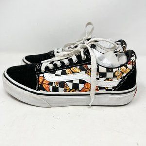 Vans Girls Youth Old‎ Skool Butterly Print Checkerboard Black Sneaker Size 3.5